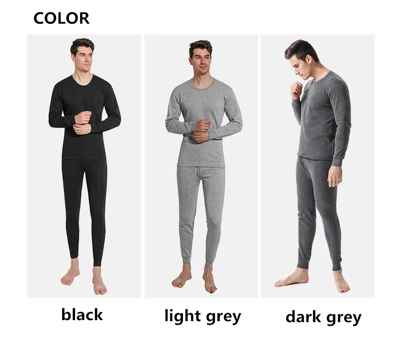 2022 Winter Long Johns Men Thermal Underwear Sets thin fleece solid color keep warm Round neck Plush thick warm clothing mens thermal long johns