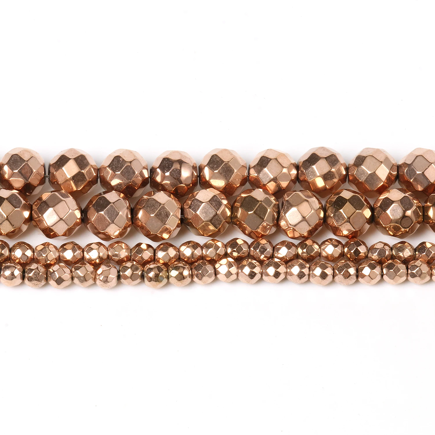 Natural Stone Hematite Round Beads in Gold & Silver Tones for Jewelry Making - 15'' Strand
