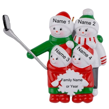 

Resin Snowman Family Shovel Family Of 4 Christmas Ornaments Personalized Gifts Write Own Name For Holiday or Home Decor
