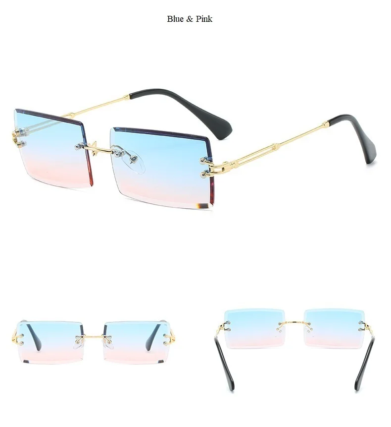 Квадратные Солнцезащитные очки без оправы для женщин, модные маленькие солнцезащитные очки без оправы из сплава, мужские очки с прозрачными линзами Oculos