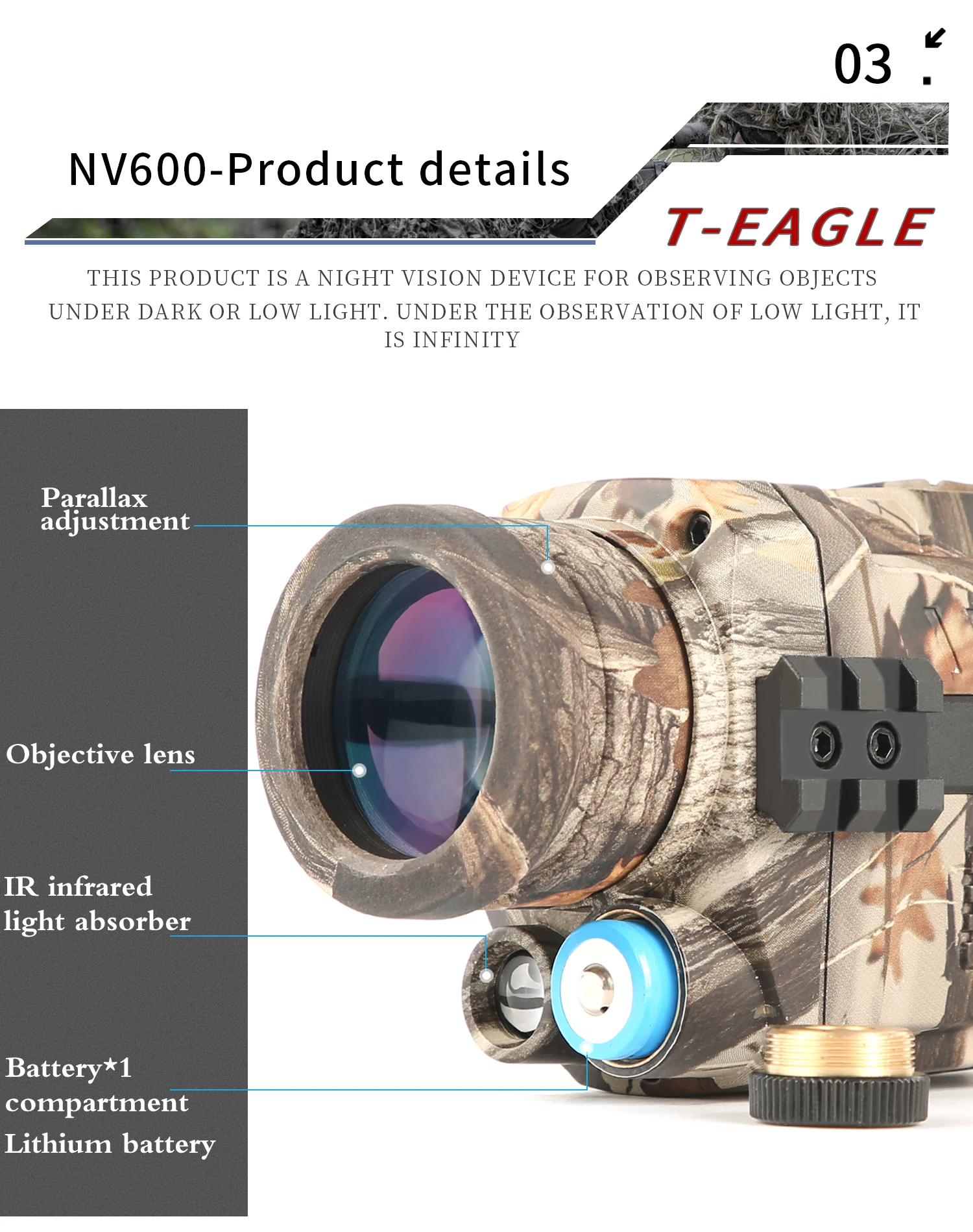 Teagle NV600 Камуфляжный портативный монокуляр телескоп ночного видения охотничий Монокуляр мощный телескоп для охоты на открытом воздухе