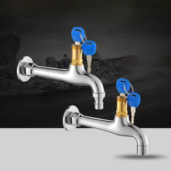 

Anti-theft Extended Brass Faucet with Lock and Key 1/2inch Inlet Washing Machine Faucets Cold Water lengthened Tap for Mop Pool