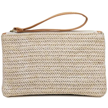 

Women Fashion Mini Purse Cash Handbags Summer Style Bucket Shape Solid Weaving Bag, Beige