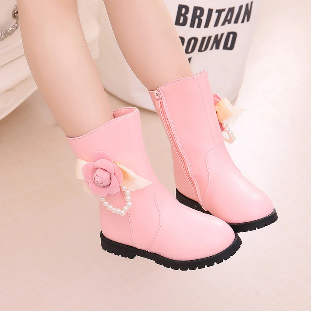 Модная обувь для маленьких принцесс; кожаные ботинки с цветочным принтом; модные детские ботинки; теплые зимние ботинки для малышей