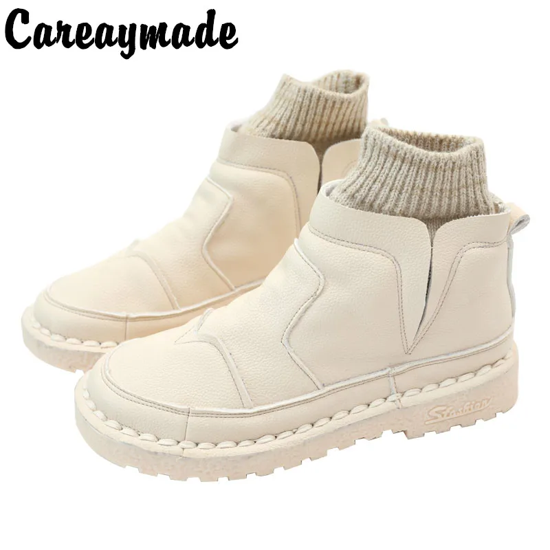 

Careaymade-Original hand sewn women's boots soft sole comfortable warm Plush Casual woolen mouth short boots literary boots