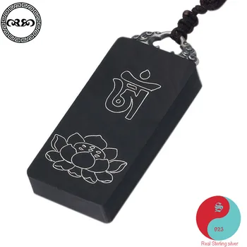 

Nepal Real 990 Silver Sterling Necklace Tibetan Buddha Pendant Amulet Chinese ebony lotus six-word mantra pendant necklace