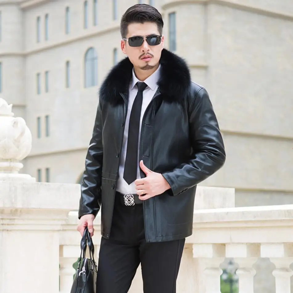 

high quality Leather jacket Winter Male New fur One male long sheep and Wool leather jacket plus size 5XL 4XL