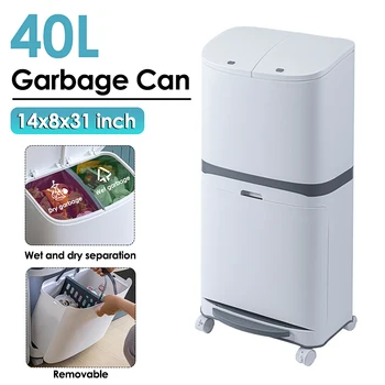 

40L Kitchen Press Trash Can Sorting Trash Bin Household Bathroom Dry And Wet Separation Waste Bin Pedal Rubbish Bin with wheel