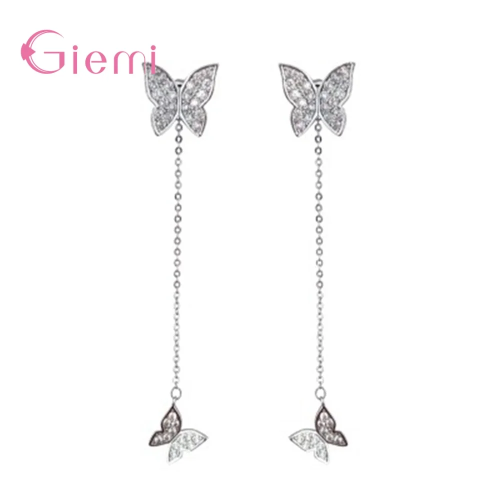 

Women Butterfly Earrings 925 Sterling Silver Jewelry Party Dangle Drop Earrings Cubic Zirconia Tassel Piercied Ear Rings