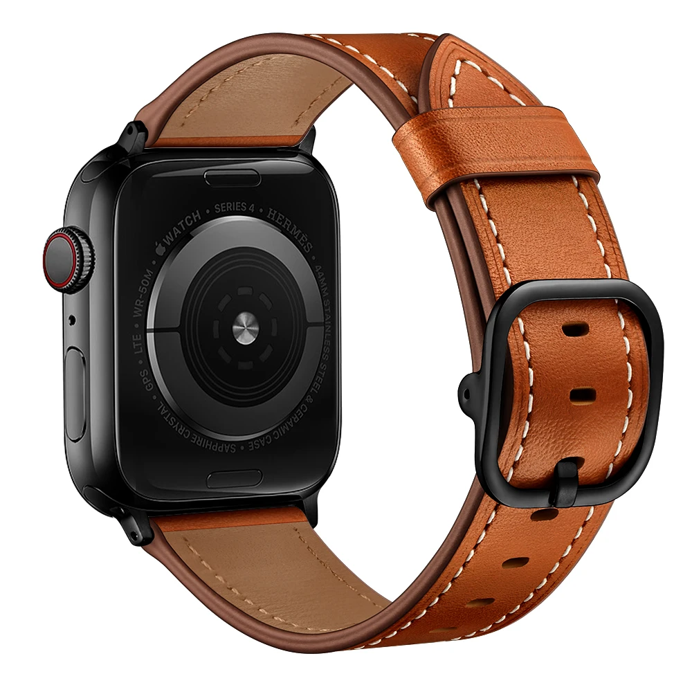 Ремешок из натуральной кожи для Apple Watch Band Series 6 SE 5 4 3 2 42 мм 44 38 40 Коричневый мужской
