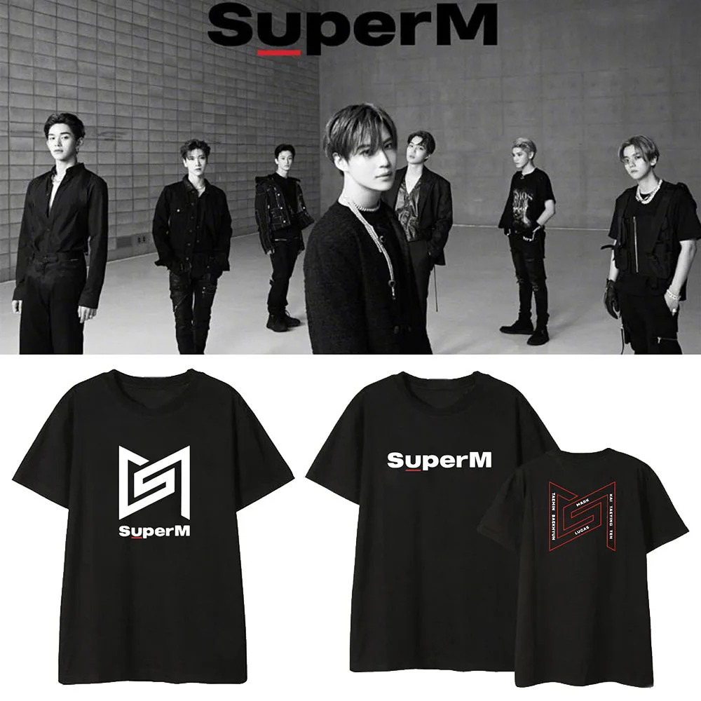 

K-pop SuperM BAEKHYUN KAI Taeyong Taemin Mark Ten Lucas Cotton T-shirts SuperM Casual Summer Fans Supporting Short Sleeve Tshirt