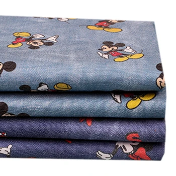 

IBOWS 45*150cm 1pc Cartoon Images Printed Denim Fabric Sheets Handmade Cartoon Dress Materials DIY Crafts Supplies Home Textile