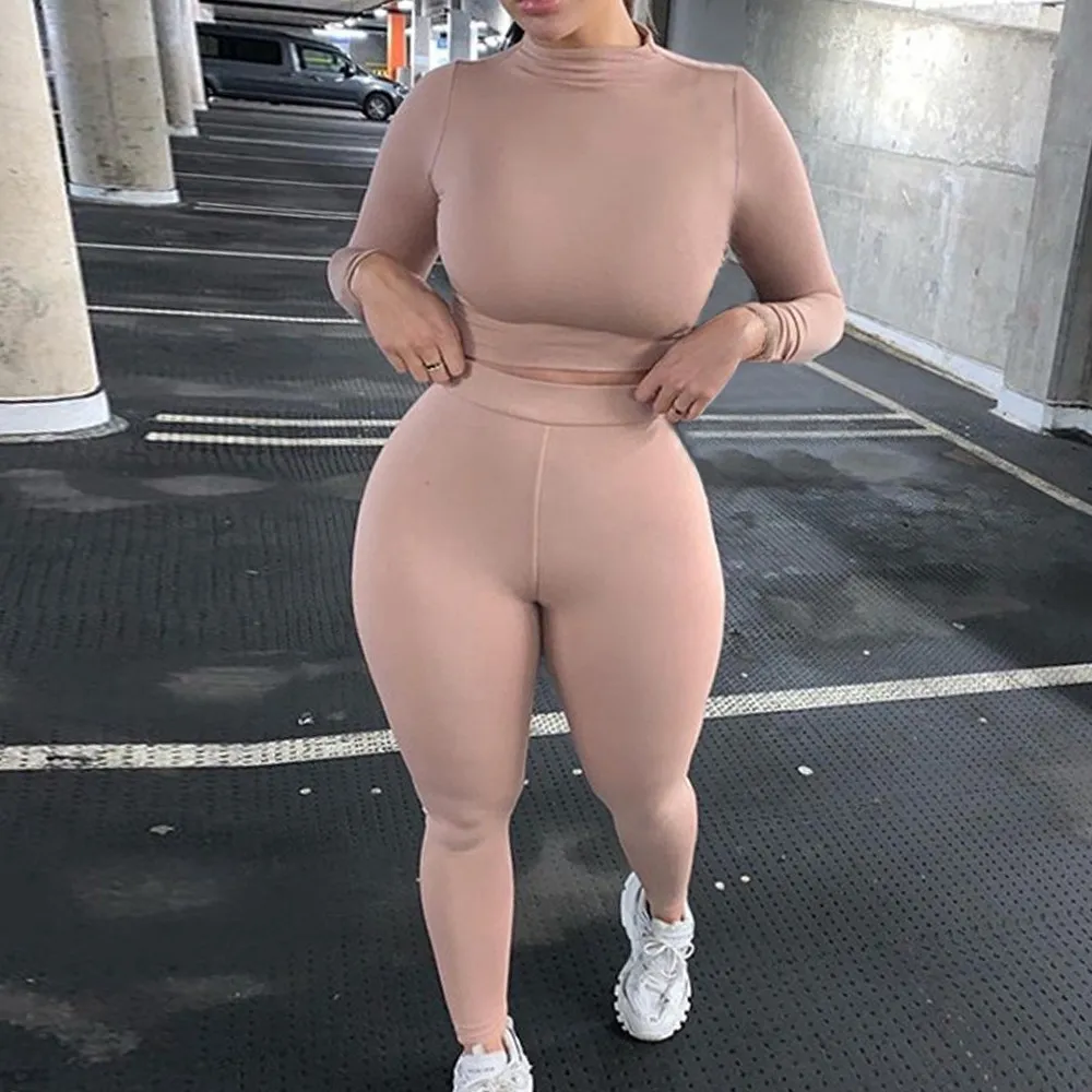 

Muyogrt 2020 Autumn Women Sport Fitness 2 Two Piece Set Outfits Long Sleeve Crop Tops Tshirt Leggings Pants Bodycon Tracksuit