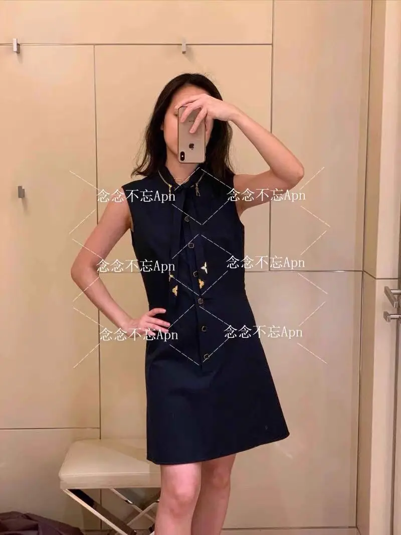 

High Quality Runway Designer Dresses Women New 2020 Spring Elegant Sleeveless Single Breasted Gold Buttons Mini Black / White