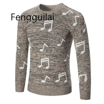 

2020 autumn winter new male casual Sweater men Chinese style slim pullover O-neck Musical character pattern sweater clothes Tops