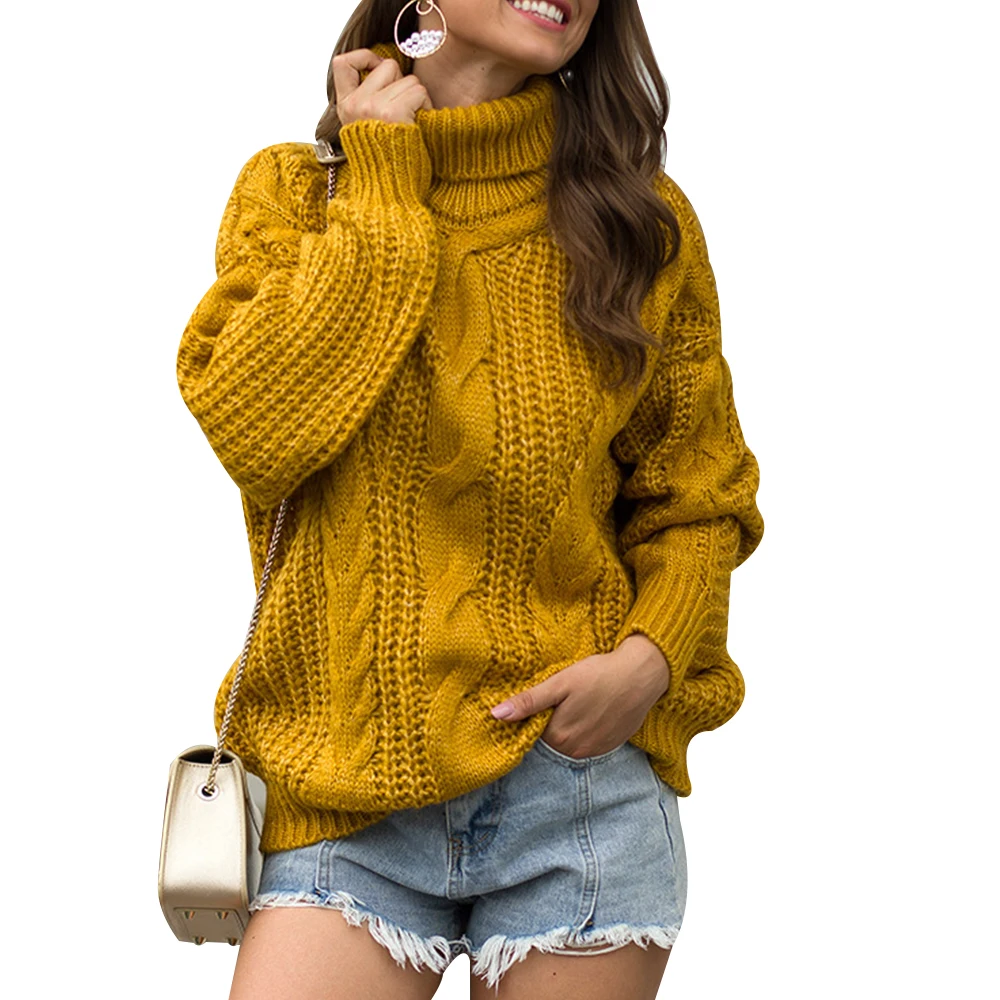 style1 yellow Осенне-зимний короткий свитер, Женский вязаный пуловер с высоким воротом, повседневный мягкий джемпер, Модный пуловер с длинным рукавом для женщин - Color: style1 yellow