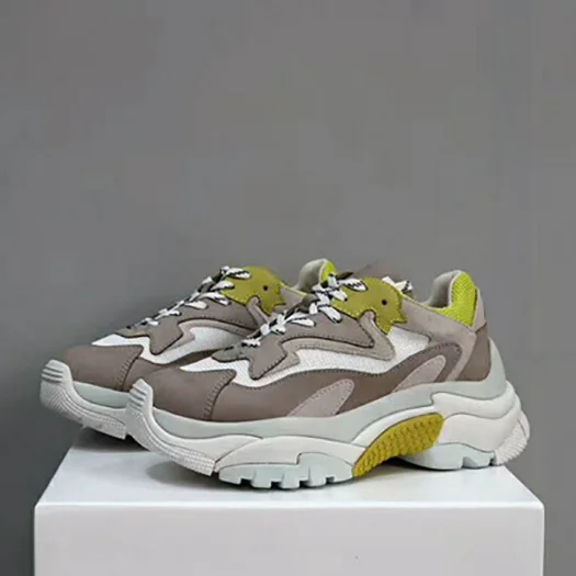 Gray Yellow Кроссовки; дизайнерские Замшевые женские кроссовки со шнуровкой из натуральной кожи на толстой подошве; Роскошная обувь на толстой подошве; обувь на платформе; сетчатая обувь; цвет серый; - Цвет: Gray Yellow