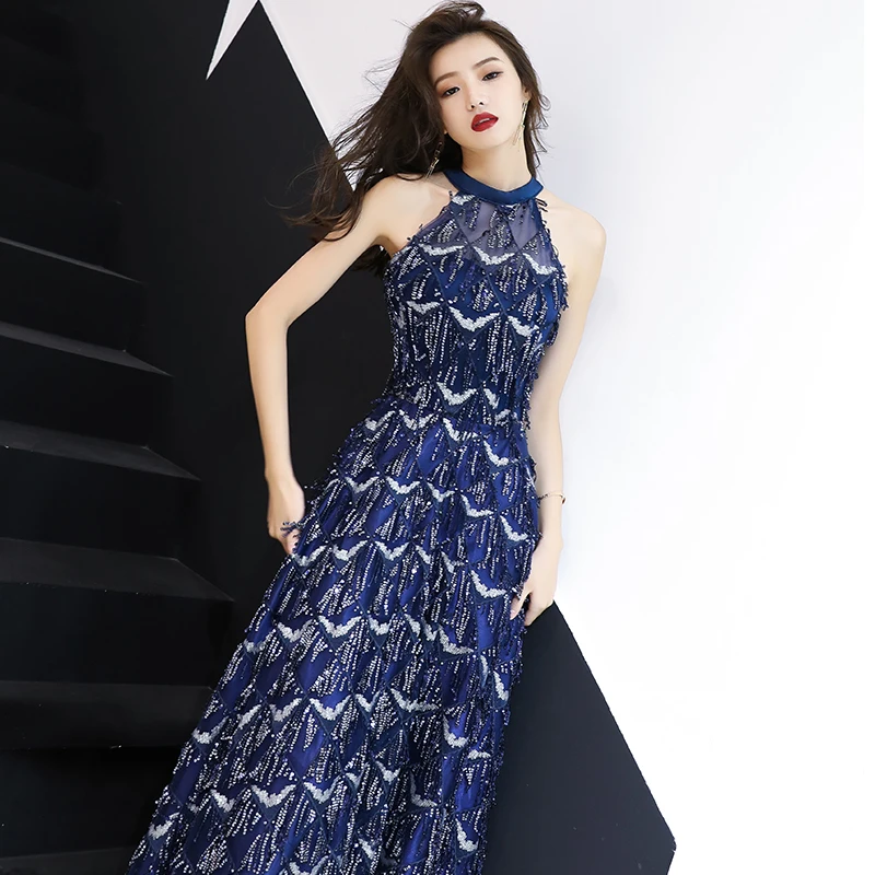 Это Yiiya вечерние платья Элегантное темно-синее вечернее платье с кисточками без рукавов размера плюс вечерние платья robe de soiree LF085
