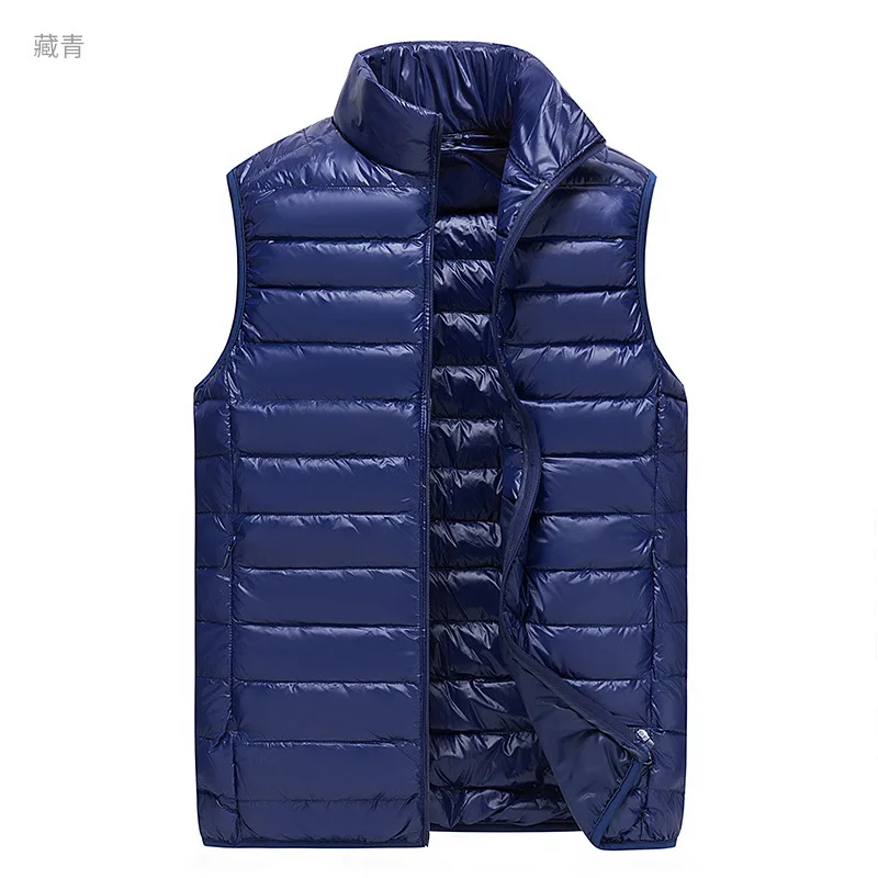 Зимний мужской ультра-светильник с гусиным пухом, пальто, куртка со стоячим воротником, пальто без рукавов, теплые мужские пуховики, брендовые - Цвет: Тёмно-синий