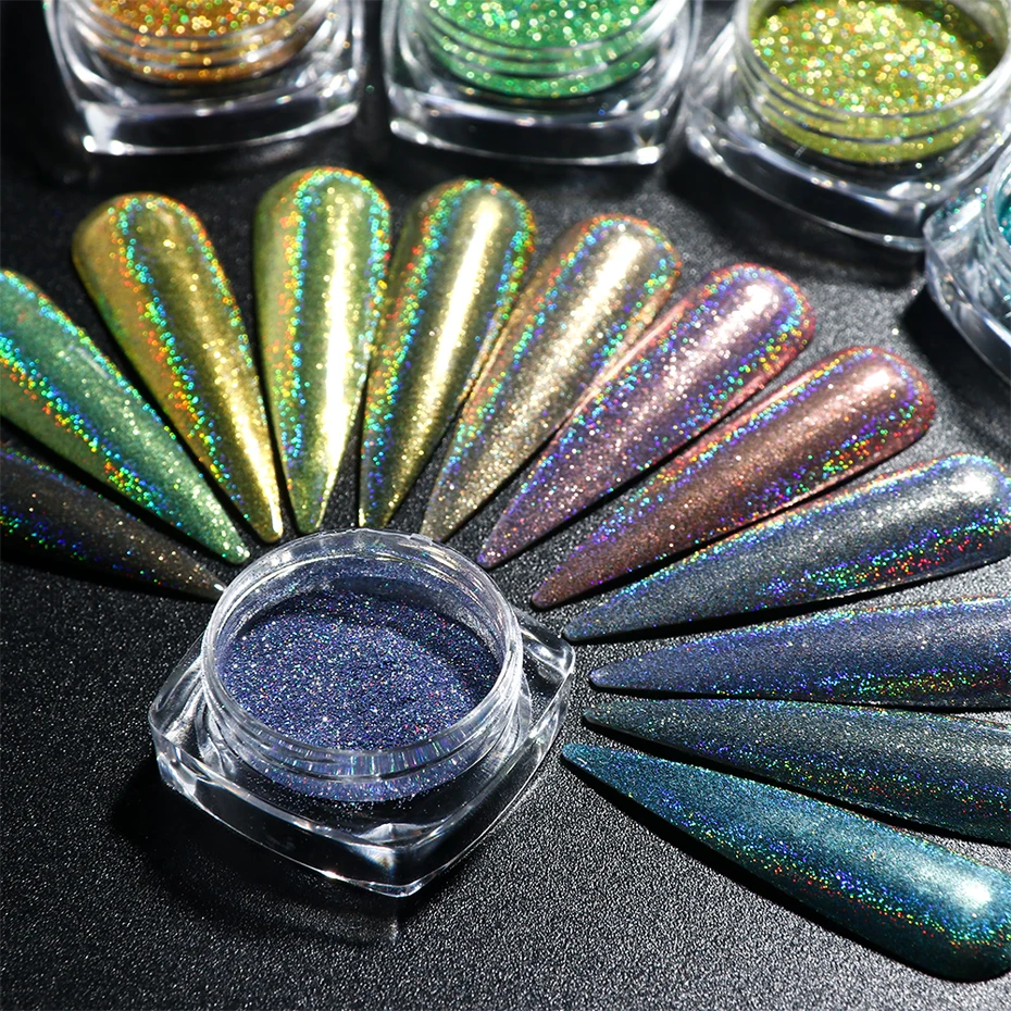 Holographic Nail Glitter Powder Laser Dipping Sequins Pigment Nail Art Gradient Mirror Chrome Dust Shining Polish Flake BE1028-2 (4)