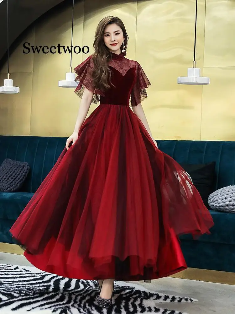 

SWEETWOO Women Long Maxi Dresses Bohemia O-neck Sleeveless Wine Red Sexy Party Ethnic Fall Beach Female Mesh Dress Plus Size