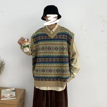 Осенний свитер, жилет, мужская мода, Ретро стиль, Повседневный свитер с v-образным вырезом, пуловер, Мужская Уличная одежда, свитер без рукавов, мужской свитер, одежда