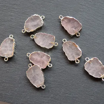 

Rose crystal connector pendants, nature stone gems connectors,pink quartz pendants for jewelry