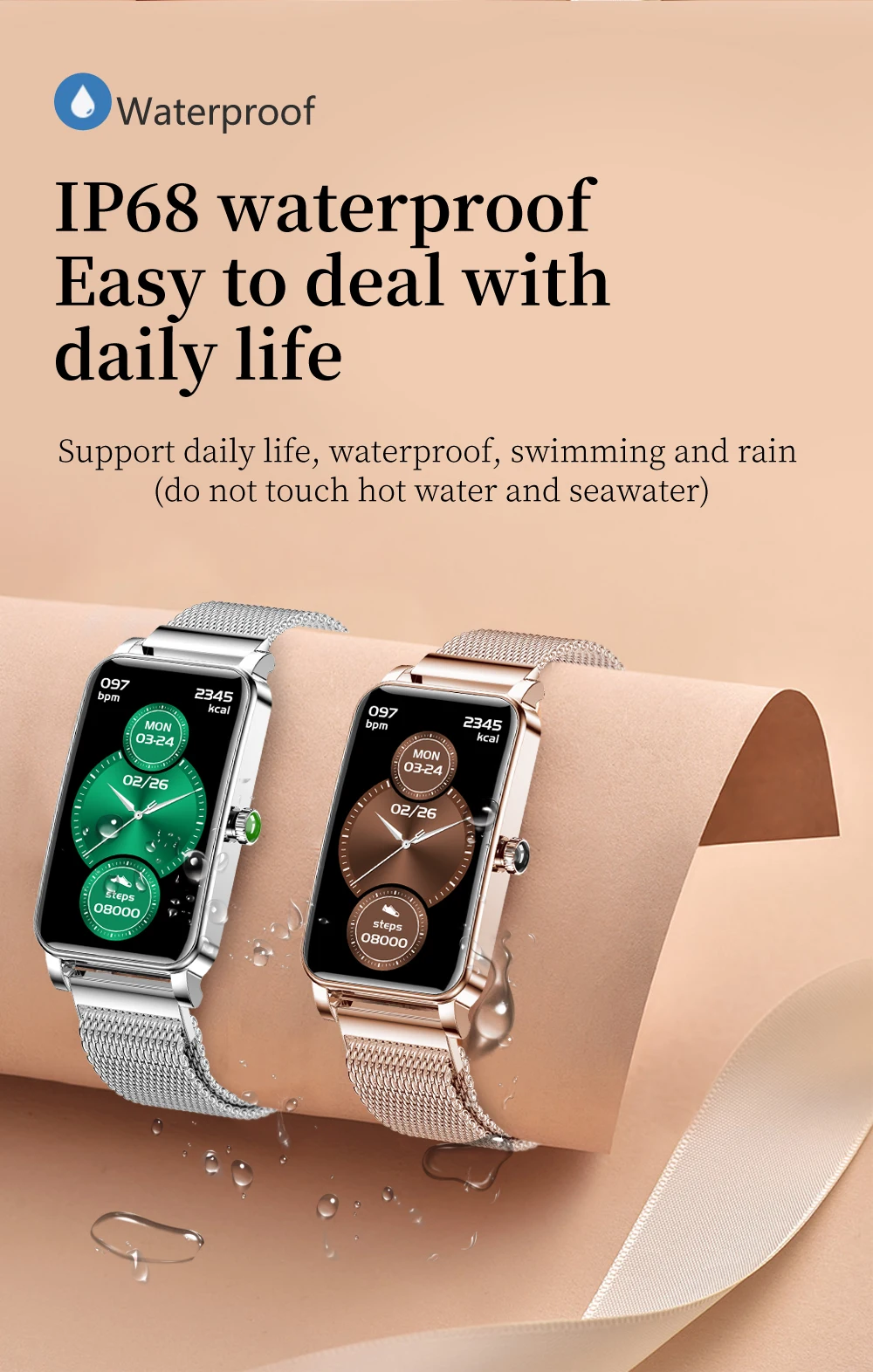 ZX19 Smart Watch Women Girl Fashion Smartwatch Heart Rate Bood Pressure Sports Fitness Wristband Customizable Dial Bracelet