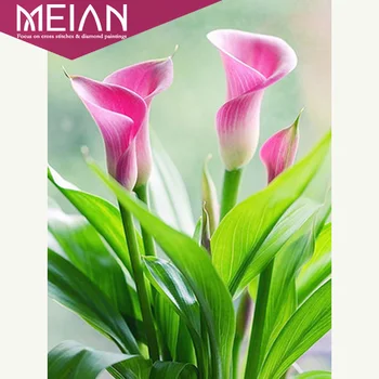 

2020 Meian Flower 5d crystal diamond painting kits Pink Calla Lily Cross Stitch Diamond Embroidery Mosaic Pictures Home Decor