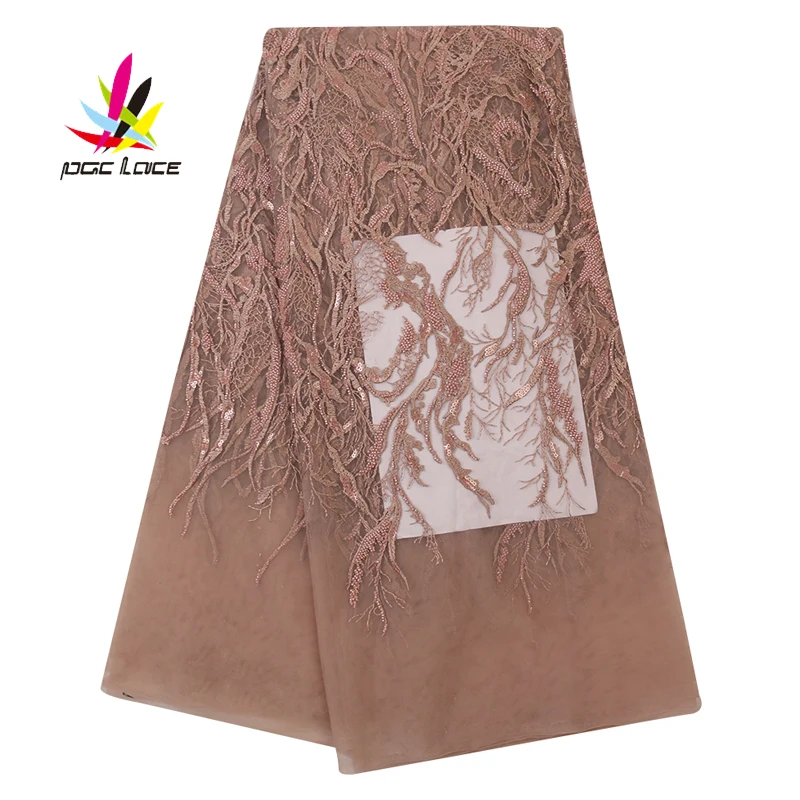 

Handmade Beaded Lace For Nigerian Wedding 2020 High Quality African Embroidery Tulle Lace French Mesh Lace Fabric With Sequines