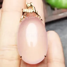 Натуральный розовый кварц олень стиль ожерелье кулон 20ct большой цветной камень стерлингового серебра 925 ювелирные изделия# R99508