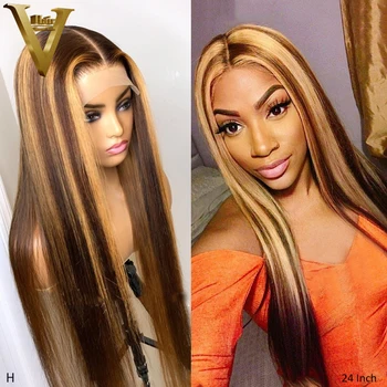 

Brown And Blonde Highlight Wig 13x6 Ombre Honey Blonde Lace Front Human Hair Wigs For Women Pre Plucked Peruvian Remy Hair 150