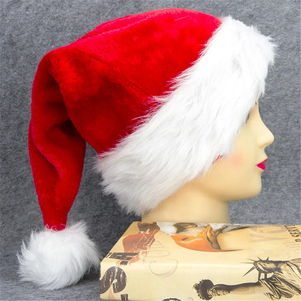 45*31 см, шапка Санты, зимняя, теплая, Рождественская, высококачественная, плюшевая, для взрослых, шапка для увеличения, уплотненная, большой шар, мягкая, Рождественская шапка из плюша