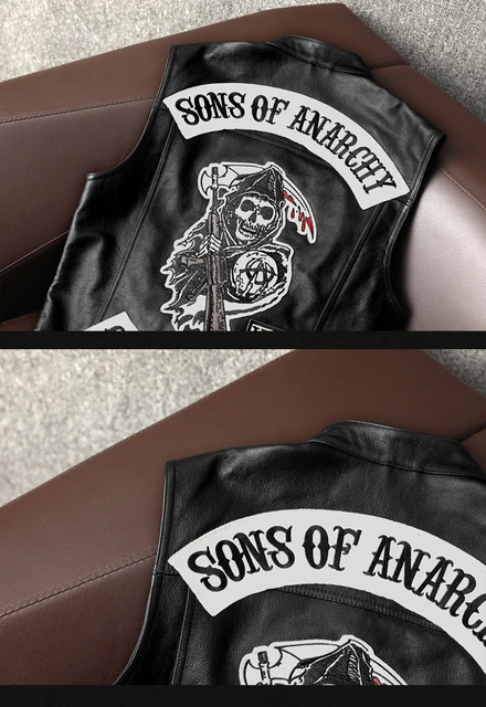 MEN'S LEATHER WAISTCOAT SONS OF ANARCHY “CUT OFF” BIKER SIDE LACED VEST SOA  – SKAF IMPEX