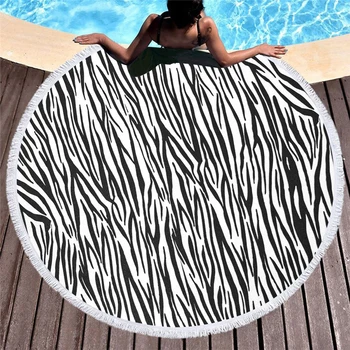 

3D Zebra Pattern Printed Beach Towel Women Large Bath Towel Beach Thick Round Fabric Quick Compressed Towel Tapestry Yoga Mat