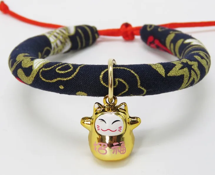 Регулируемый, для собак, кошек воротник японский Стиль ручной работы галстук с рисунком Цепочки и ожерелья с колокольчиком для Щенок Котенок Pet Аксессуары для кошек - Цвет: 02