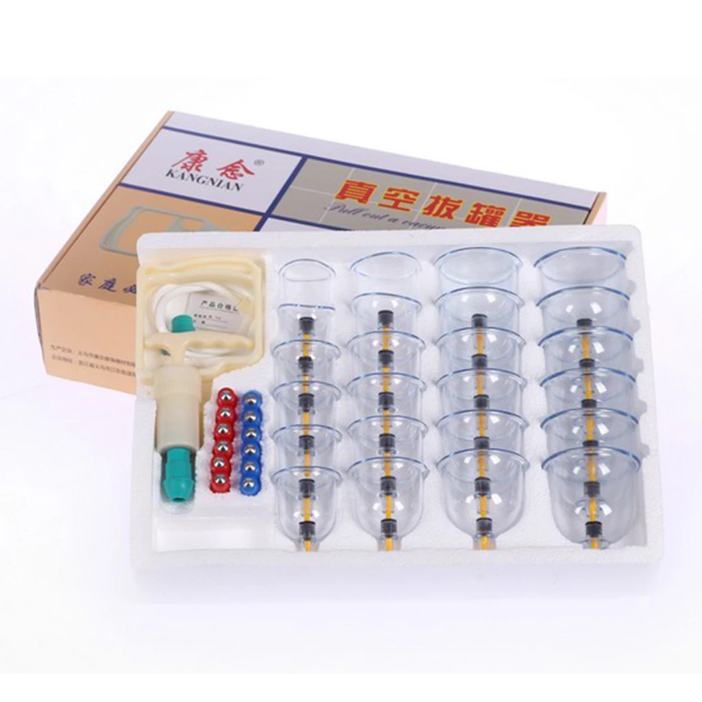 

24pcs Clear Chinese Anti Cellulite Massage Acupuncture Vacuum Cupping Cups with Suction Pump Set for Body Arm Slimming