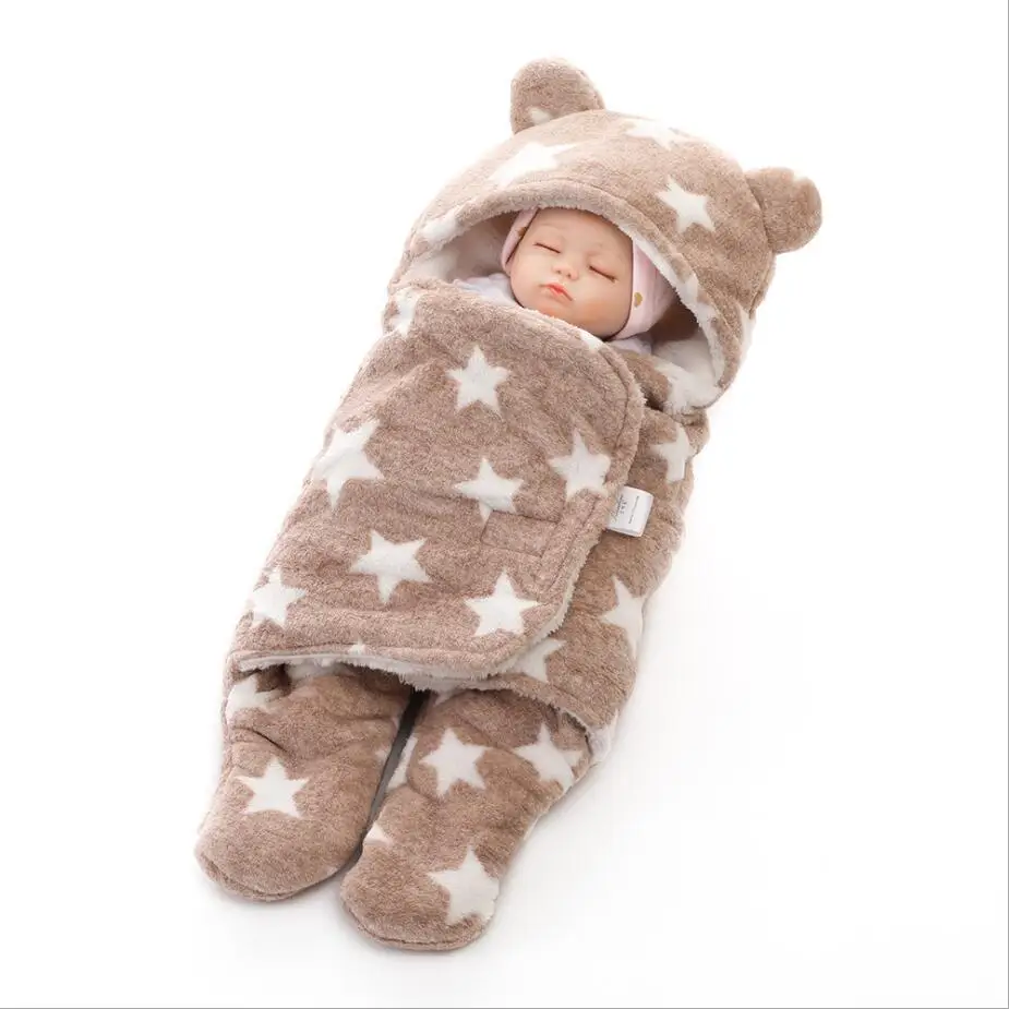 Конверт пеленка для новорожденных одеяло для детей мягкий теплый зимний детский Пеленальный спальный мешок с капюшоном для мальчиков и девочек 65*75 см