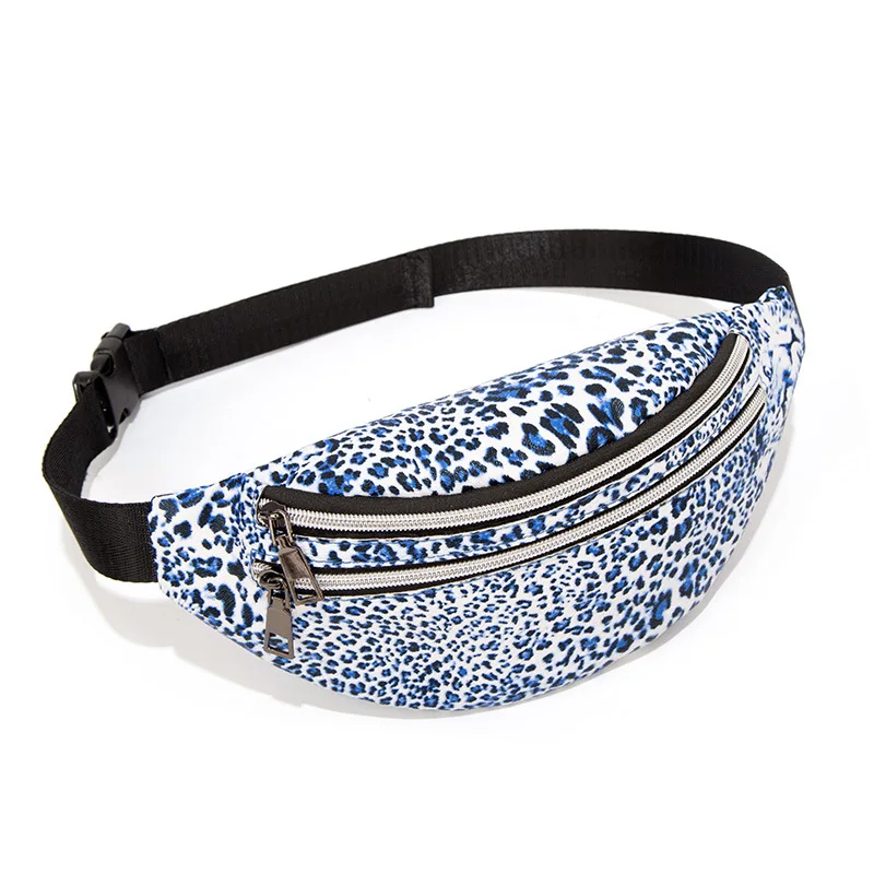 Leather Leopard Belt Bag Women Fashion Double Zipper Waist Bags Women Designer Fanny Pack Fashion Belt Chest Bag Phone Female - Цвет: blue