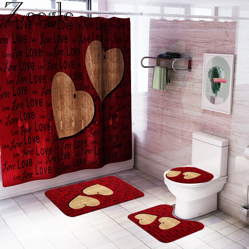 Modern Style Bath Mat and Waterproof Shower Curtain Set Absorbent Toilet Pedestal Rug Bathroom Shower Mat Toilet Cover Seat Mat