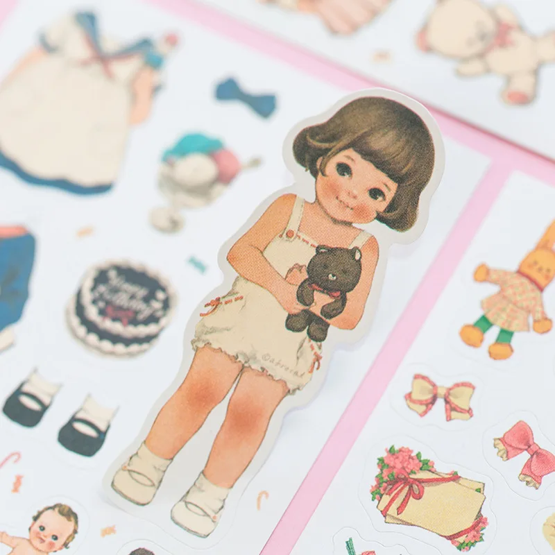 6 Pcs Paper Doll Mate Kawaii Change Clothes Girl Paper Sticker for Kids Photo Ablum Decorations Scrapbooking Diary Classic Toys