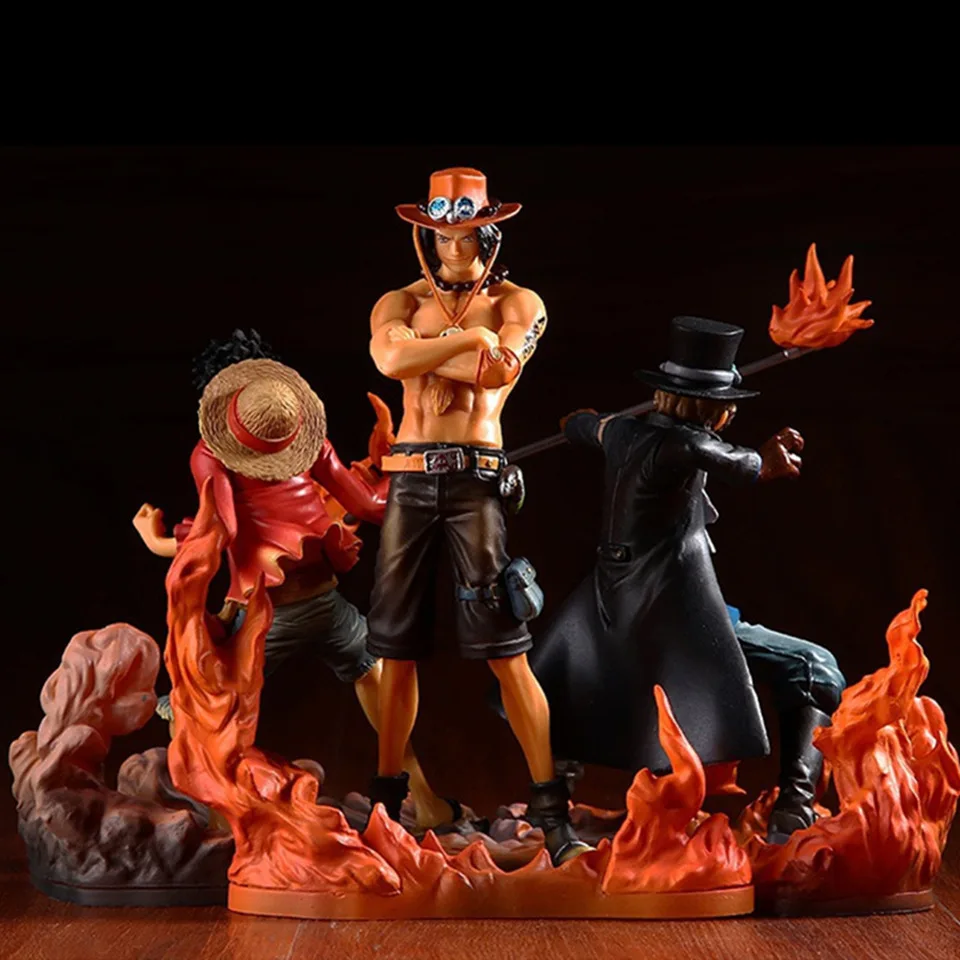 3PCS anime One Piece figurine Monkey D Luffy Ace Sabo Three brothers set PVC Action Figure Collection Model Toys doll 14-17CM