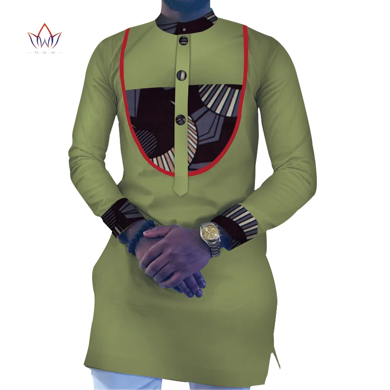 Африканская одежда мужские лоскутные рубашки с длинными рукавами Bazin Riche Африканский дизайн повседневная одежда из хлопка мужские рубашки WYN670 - Цвет: 15