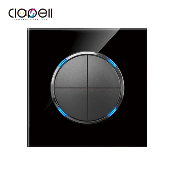 

KAMANNI LED light black switch 4 gang 1 way button wall switch luxury crystal glass panel switch interrupter 16A standard