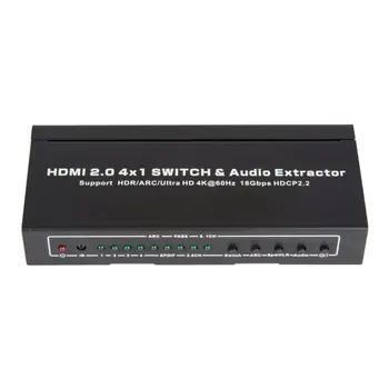 

Hdmi2.0 4 Input and 1 Output Switcher with Audio Separation 3D 4kx2k@60hz Hdcp2.2 Splitter for Hdtv Dvd Tv Box T-304H US Plug