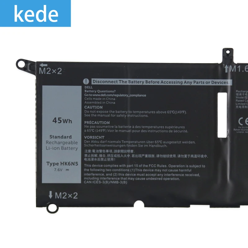 Kede HK6N5 Аккумулятор для ноутбука Dell XPS 9370 9380 5390 DXGH8(7,6 V 45Wh 5618 mAh