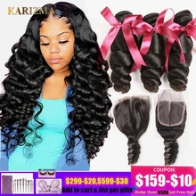 Karizma бразильские вплетаемые пряди волос с закрытием средняя часть бразильские Свободные волны 3 пряди с закрытием не Реми человеческие волосы