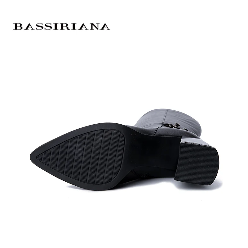 Bassiriana/Новые из натуральной кожи высокие сапоги Классические каблуки Обувь женщина круглый носок Zip Весна 35-40