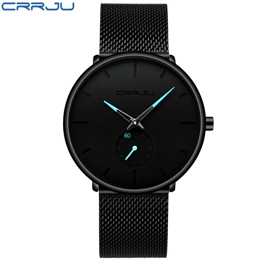 CRRJU, модные мужские часы, водонепроницаемые, тонкий сетчатый ремешок, минималистичные наручные часы для мужчин, Кварцевые спортивные часы, часы для мужчин - Цвет: 2150-BE