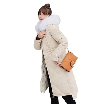 

Down jacket 2019 New Winter Mid-long Slim Women Hooded parka Fur collar zipper Thick warm fashion Cotton clothing Female C138